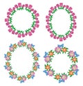 Round and oval vector garlands of roses and gerberas Royalty Free Stock Photo