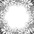 Round palm frame colorless vector illustration Royalty Free Stock Photo