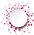 Round paper card over pink confetti. Royalty Free Stock Photo