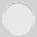 Round paper composition with torn edges and soft shadow is on white squared background. Vector illustration