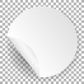 Round paper sticker. White label template with bent edge with shadow. Circle element for advertising and web design Royalty Free Stock Photo