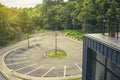 Round parking in the forest area of the national park