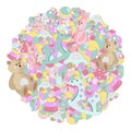 Round pastel cartoon doodles baby toy vector illustration