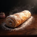 Hyper-detailed Rendering Of Sweet Roll On Wooden Table