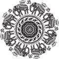 Round pattern with decorated elephants