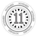 Round pattern with number eleven in the middle and mushroom acorn in a circle