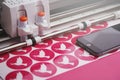 round peace dove stickers are made by a computerized cutting machine from pink adhesive film