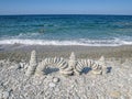 Round pebbles beach in Greece. Natural beauty.