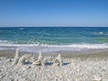 Round pebbles beach in Greece. Natural beauty.