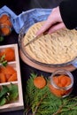 Pie with dried apricots and topped with lattice pastry Royalty Free Stock Photo