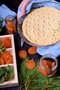 Pie with dried apricots and topped with lattice pastry Royalty Free Stock Photo