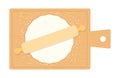 Round piece of dough on board with rolling pin vector flat isolated