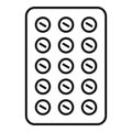 Round pills package icon, outline style