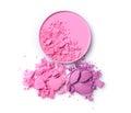 Round pink blusher and purple crashed eyeshadow for make up as sample of cosmetics product