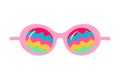 Round pink glasses with wave rainbow lenses.