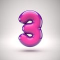 Round pink glossy font 3d rendering number 3