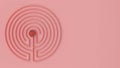 Round pink labyrinth maze game with entry and exit, find the path to the apple concept, love temptation background idea with copy