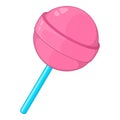 Round pink lollipop icon, cartoon style