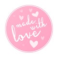 round pink MADE WITH LOVE label or sticker with hearts Royalty Free Stock Photo