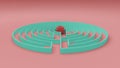 Round pink and turquoise labyrinth maze game with entry and exit, find the path to the apple concept, love temptation background i