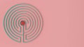 Round pink and turquoise labyrinth maze game with entry and exit, find the path to the apple concept, love temptation background i