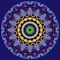Round pixel mandala pattern. Mosaic colorful vector background. Ornate digital backdrop. Modern halftone geometric ornaments.