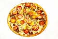 Round pizza with meat and greens Royalty Free Stock Photo