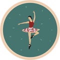 Round pizza plate design with dancing ballerina with skirt made from pizza. Pattern for pizzeria, italian restauraunt