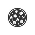 Round pizza simple vector icon. Black pizza symbol..