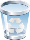 Round plastic recycling bin with recycle logo isolated on white background. Flat style in vector illustration. Royalty Free Stock Photo
