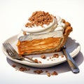 Hyper-realistic Watercolor Illustration Of Pumpkin Chiffon Pie With Pecan And Gingersnap Crust Royalty Free Stock Photo
