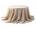 A round platform draped with soft linen fabric, featuring subtle wrinkles and a relaxed, natural texture Royalty Free Stock Photo