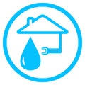 Round plumber icon with wrench and house