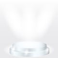 Round podium illuminated by searchlights. Royalty Free Stock Photo