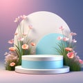 Round podium on minimal 3D mockup platform for product presentation and brand design