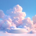 Round podium for presentation with steps. Platform, display for display in the sky among lush clouds Royalty Free Stock Photo