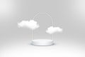 Round podium for product display with 3d rendered clouds, cylindrical podium to showcase product