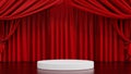 Round podium on stage theater or opera with red curtain, 3D rendering Royalty Free Stock Photo