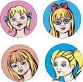 Round portraits of young cute girls