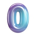 Round purple and blue font, balloon like letters and numbers, 3d rendering number 0