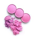 Round purple crashed eyeshadow for makeup as sample of cosmetic product