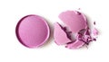 Round purple crashed eyeshadow for makeup as sample of cosmetic product