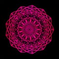 Round purple mandala on black isolated background. Illustration boho mandala in green and pink colors. Mandala with floral Royalty Free Stock Photo