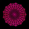 Round purple mandala on black isolated background. Illustration boho mandala in green and pink colors. Mandala with floral Royalty Free Stock Photo