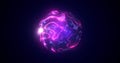 A round purple planet with a molten core in the center in space, a star sphere with an energy magical glowing field of plasma. Royalty Free Stock Photo