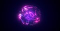 A round purple planet with a molten core in the center in space, a star sphere with an energy magical glowing field of plasma. Royalty Free Stock Photo