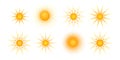 Round radial halftone dot of the sun shape Sunny pattern of orange dots spots rays on a white background Set Logo design element