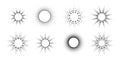 Round radial halftone dots Graphic circle pattern of black dots spots rays on a white background Set Logo design element halftone