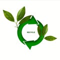 Round recycle icon, with green leaves, Isolated on a white background. Garbage sorting concept. Recycling. Ecology. Royalty Free Stock Photo