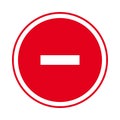 Round red minus sign icon, button. Flat remove, negative symbol isolated on a white background. Royalty Free Stock Photo
